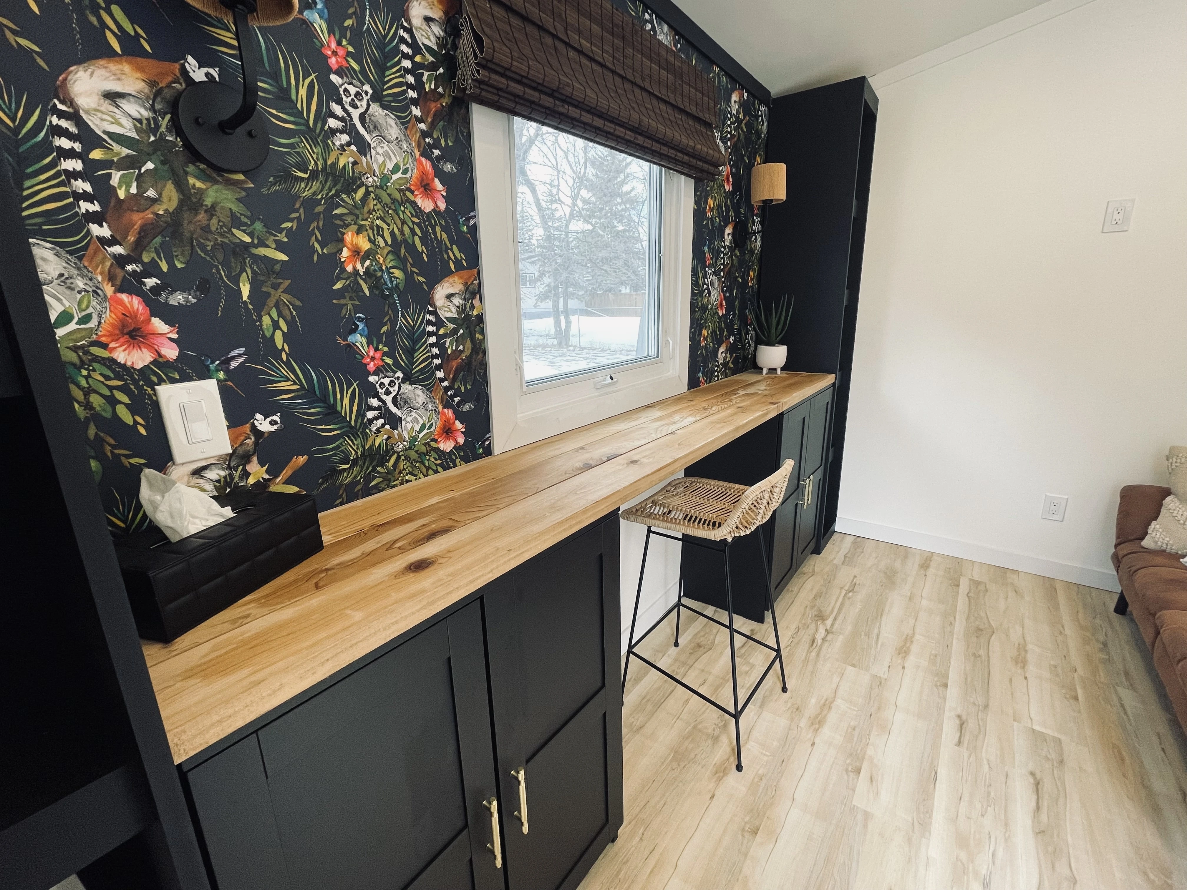 diy built in wood desktop using ikea brimnes cabinets and custom bookcases