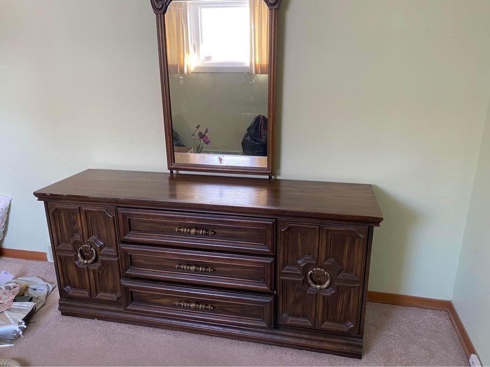 old laminate walnut color tv stand purchased to refinish