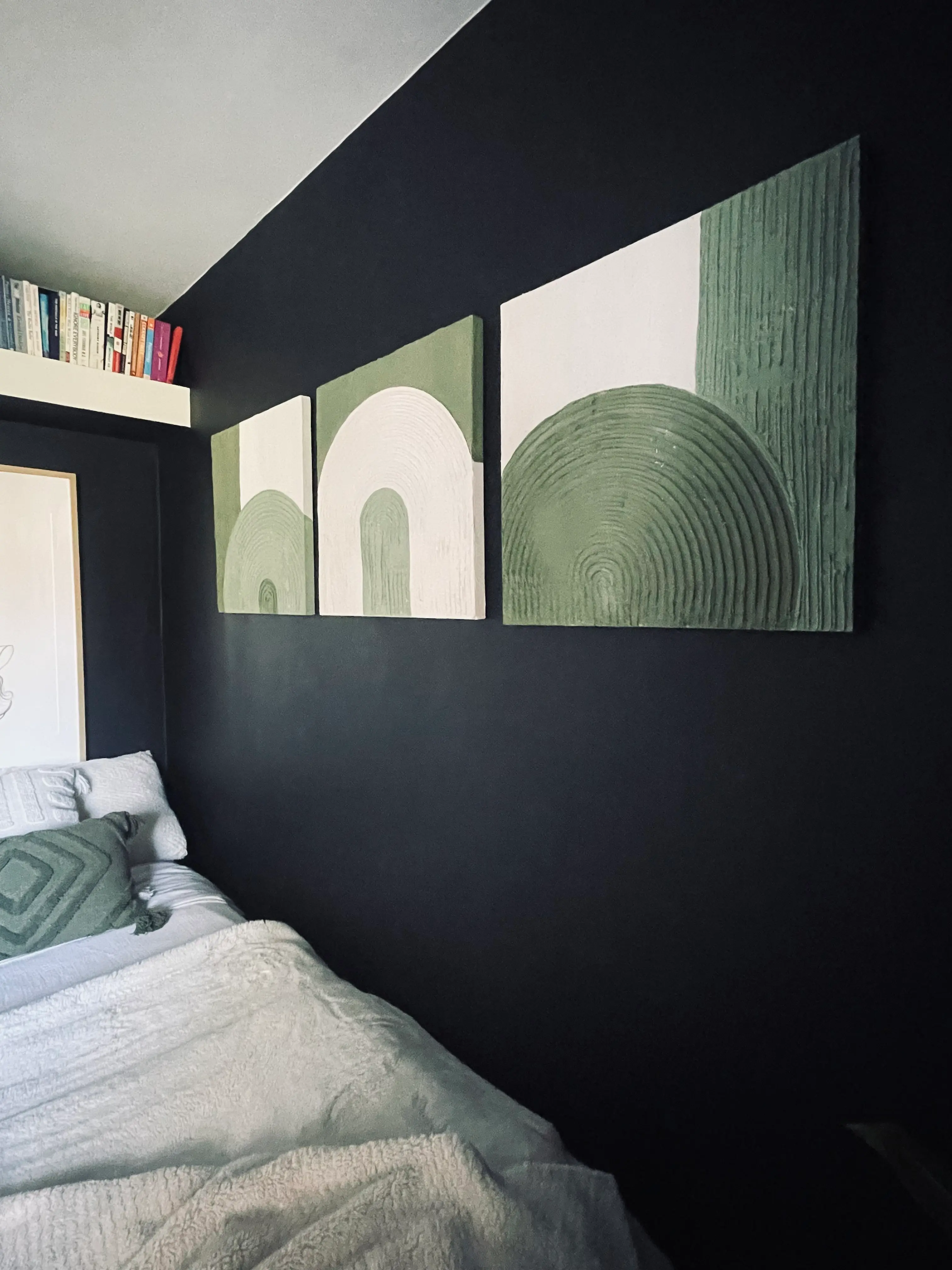 set of three green texture paintings