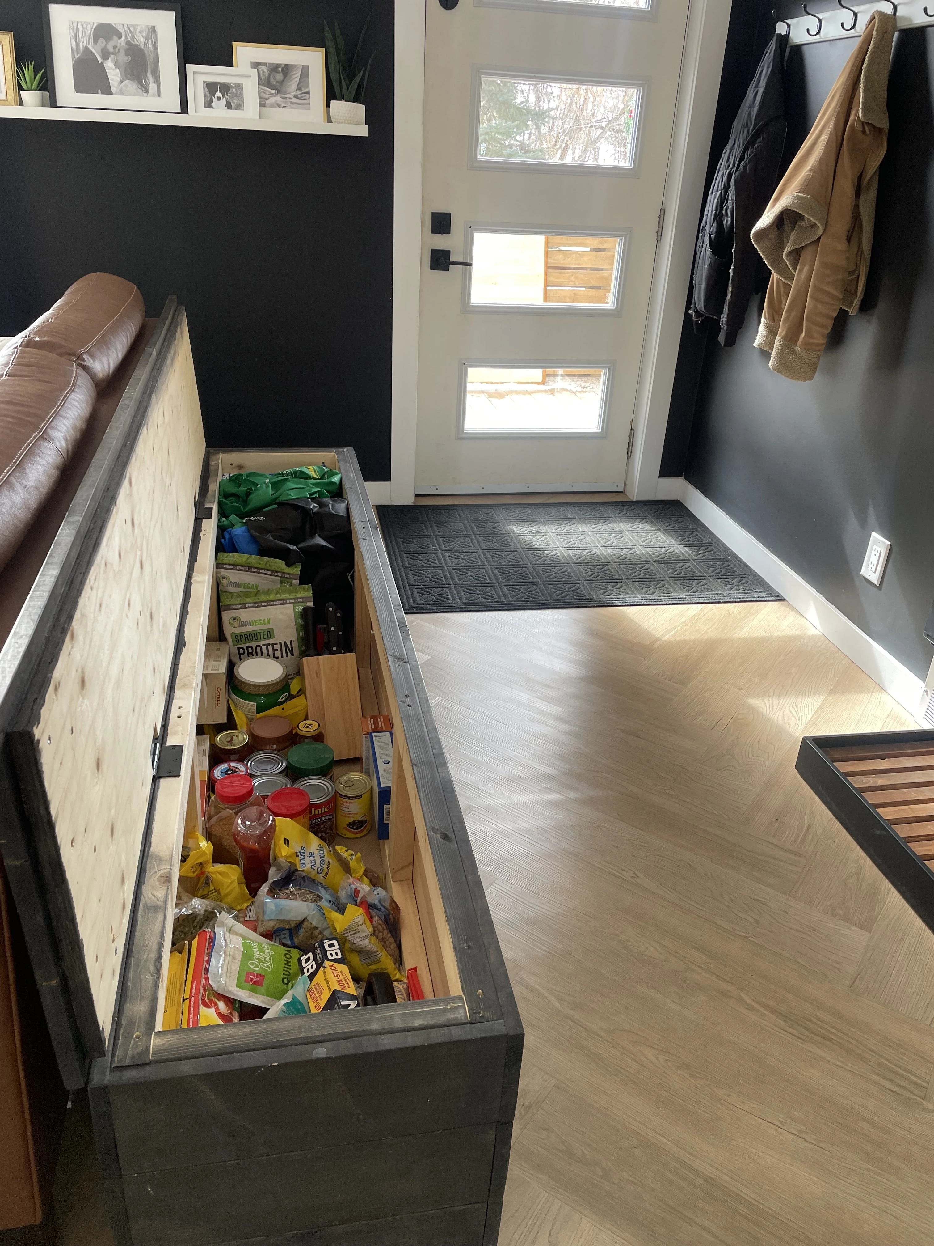 two tone white and walnut mid century modern credenza after being refinished to sell