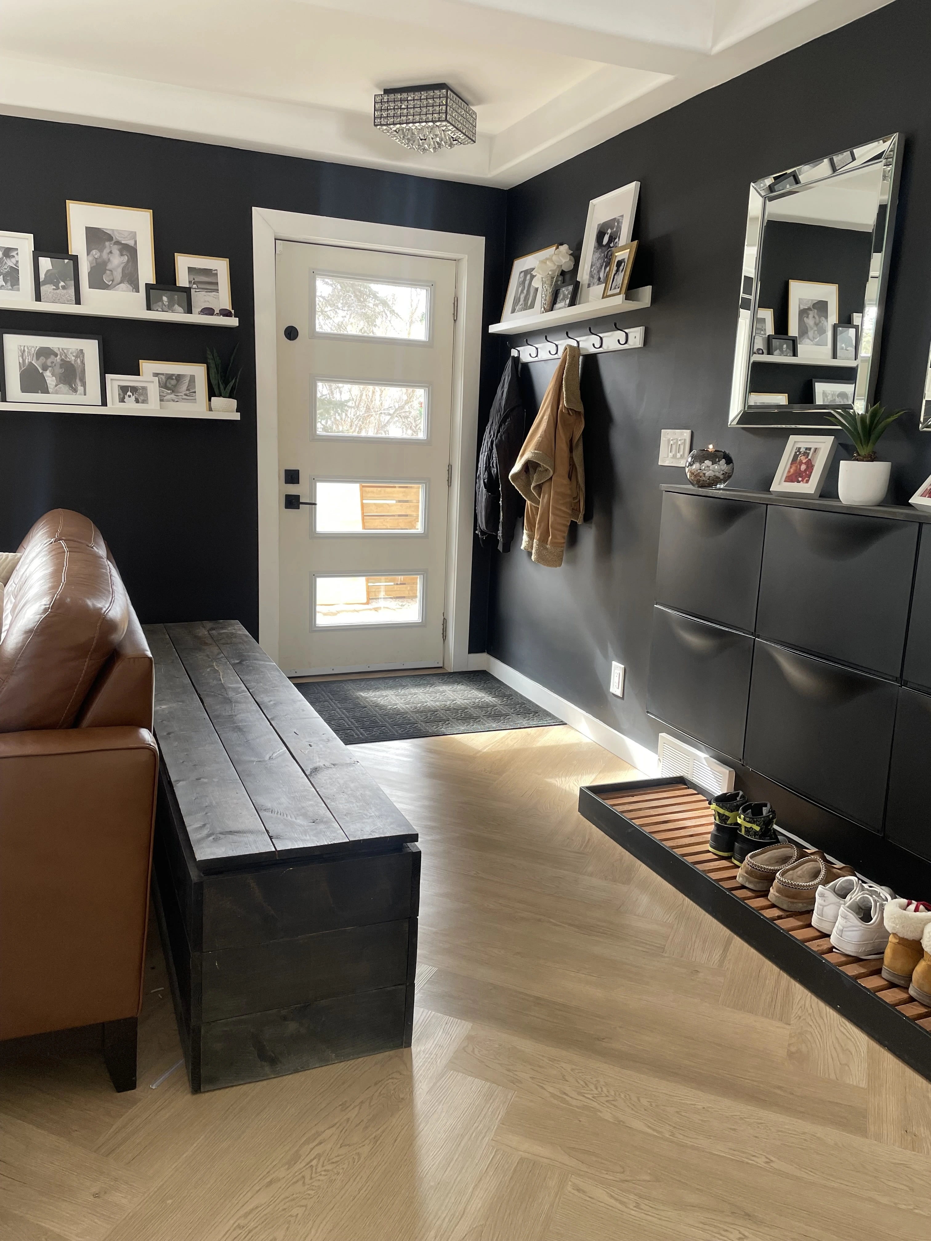 old laminate walnut color tv stand purchased to refinish