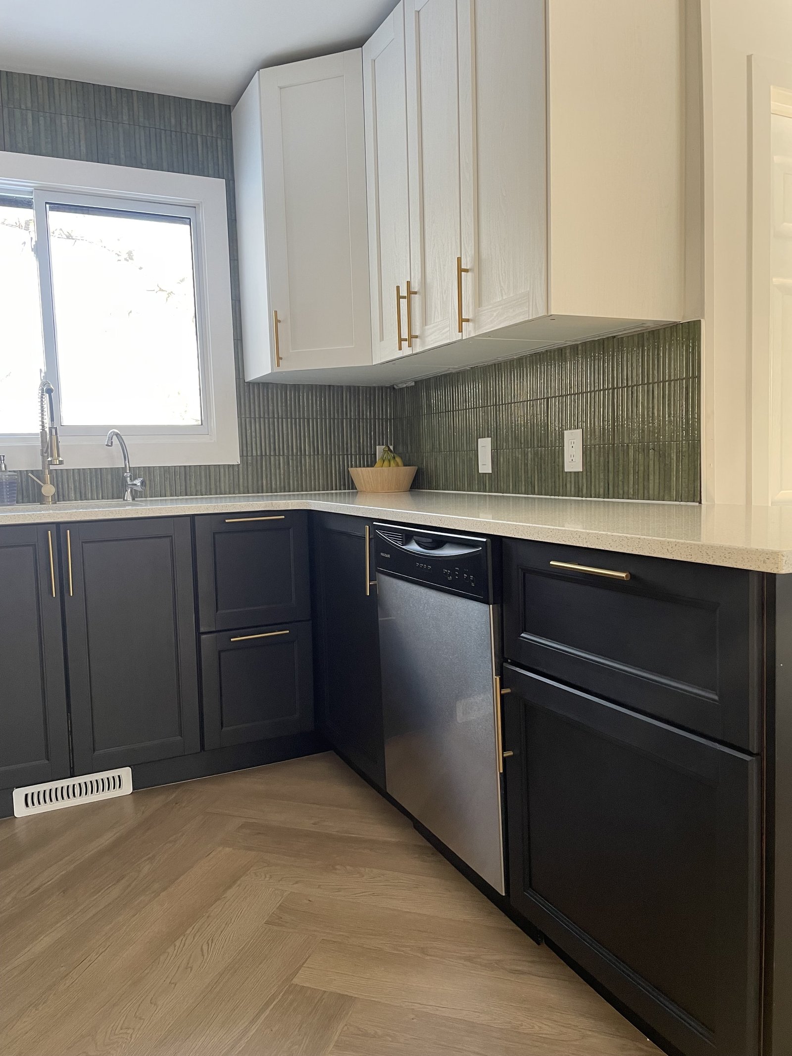 modern kitchen with green tiles